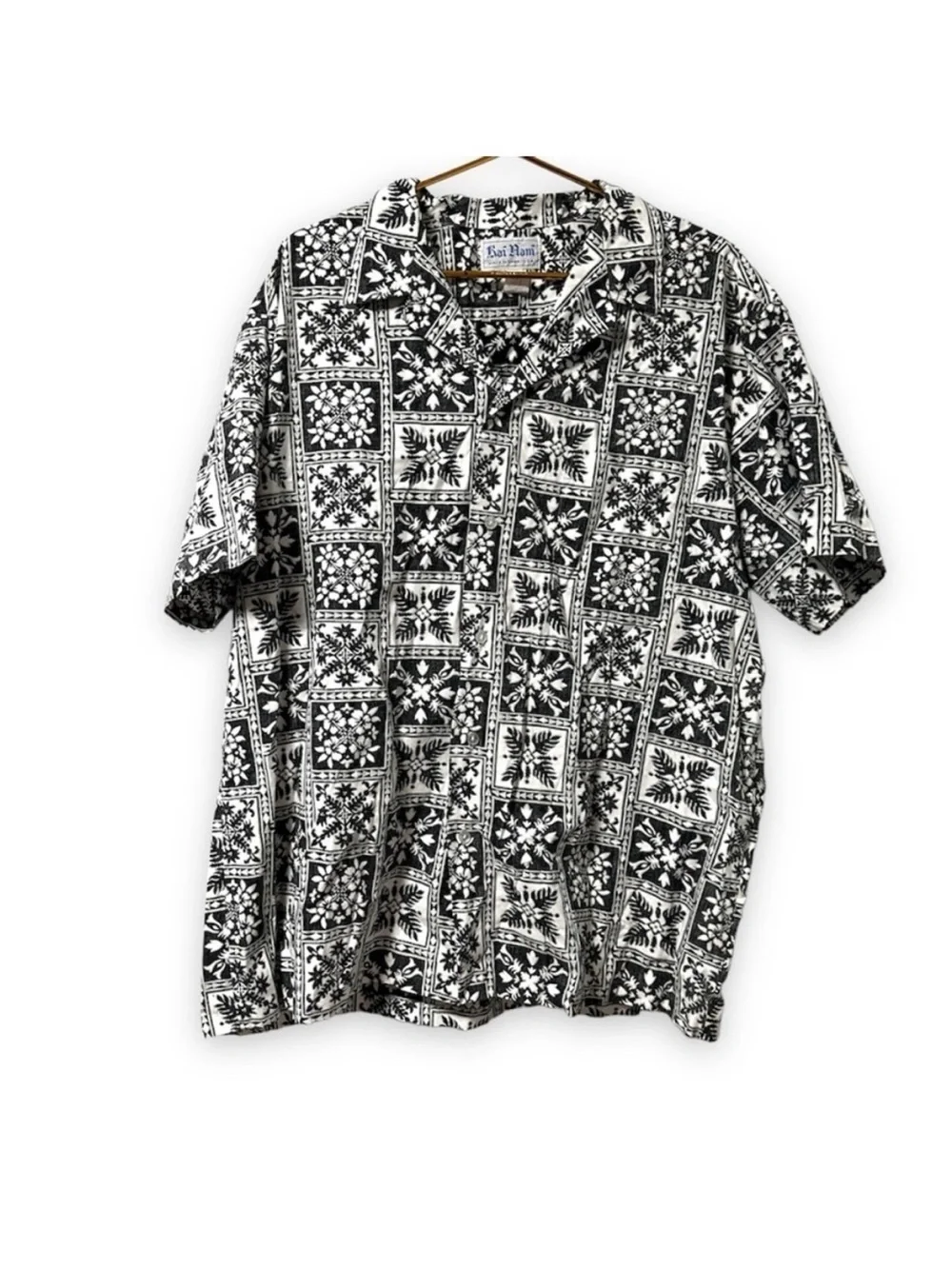 Vintage Rai Nani Black White Button Down Hawaiian Shirt Men’s Size 2XL Vacation